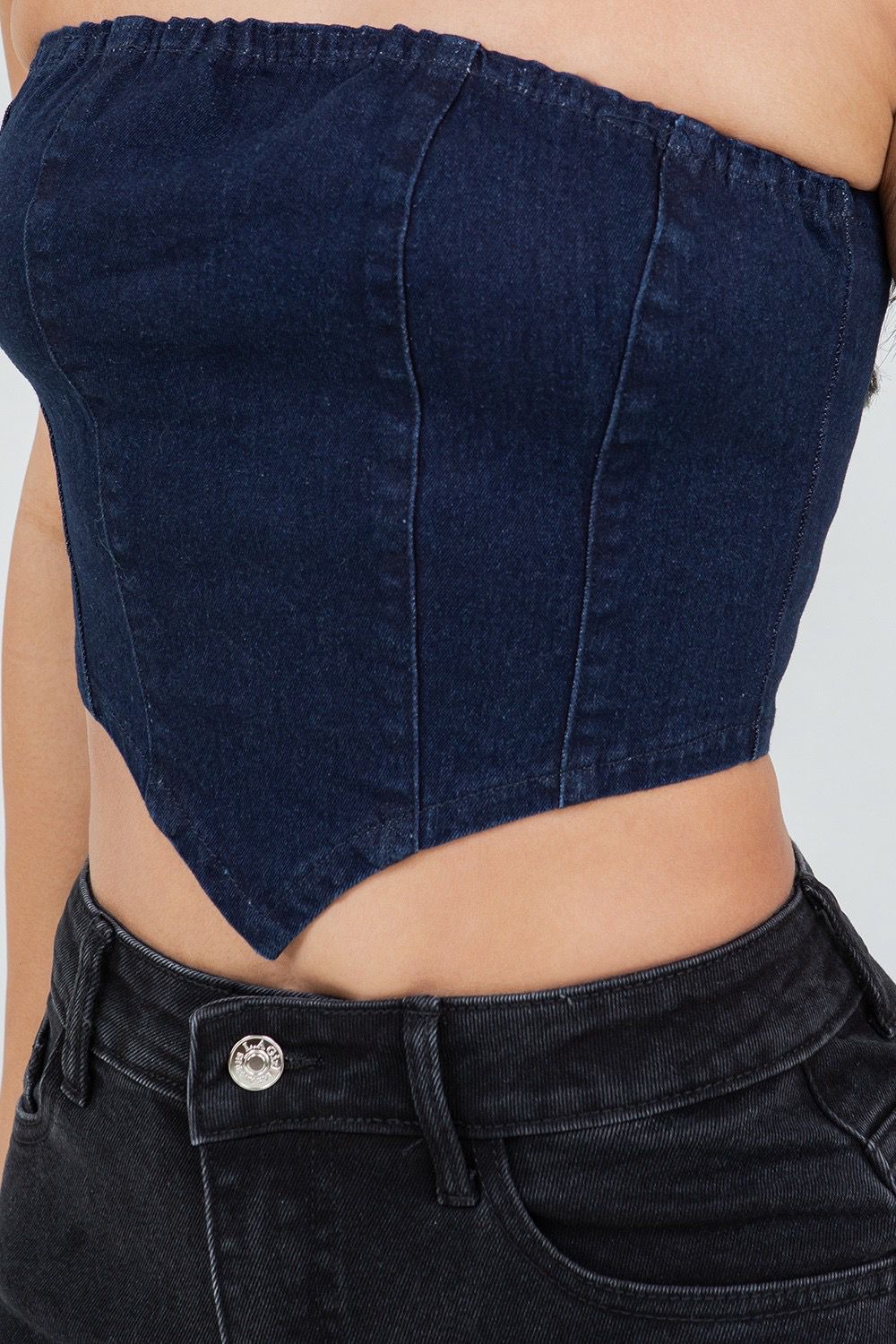 Dark Indigo V-Hem Denim Corset Top