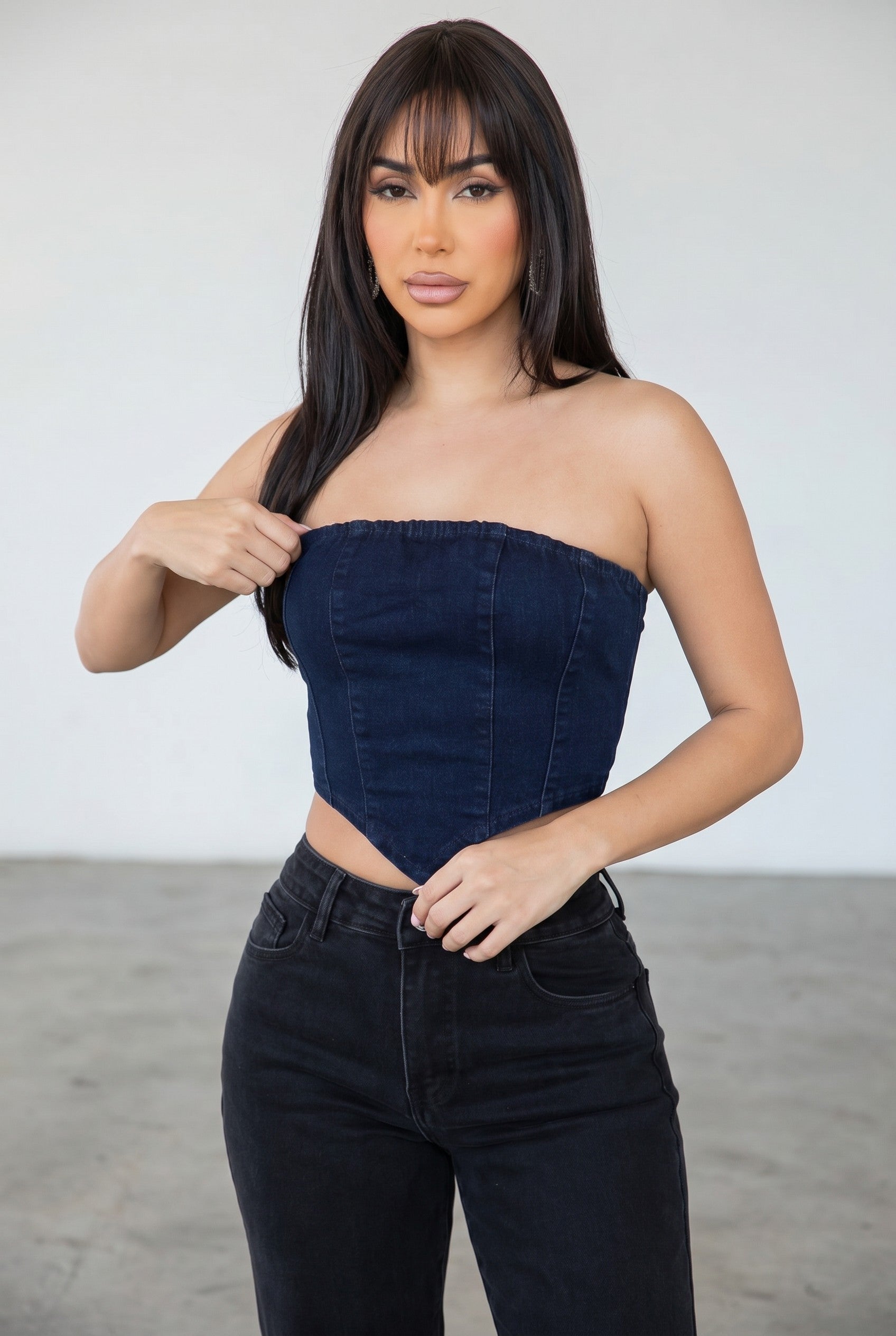 Dark Indigo V-Hem Denim Corset Top