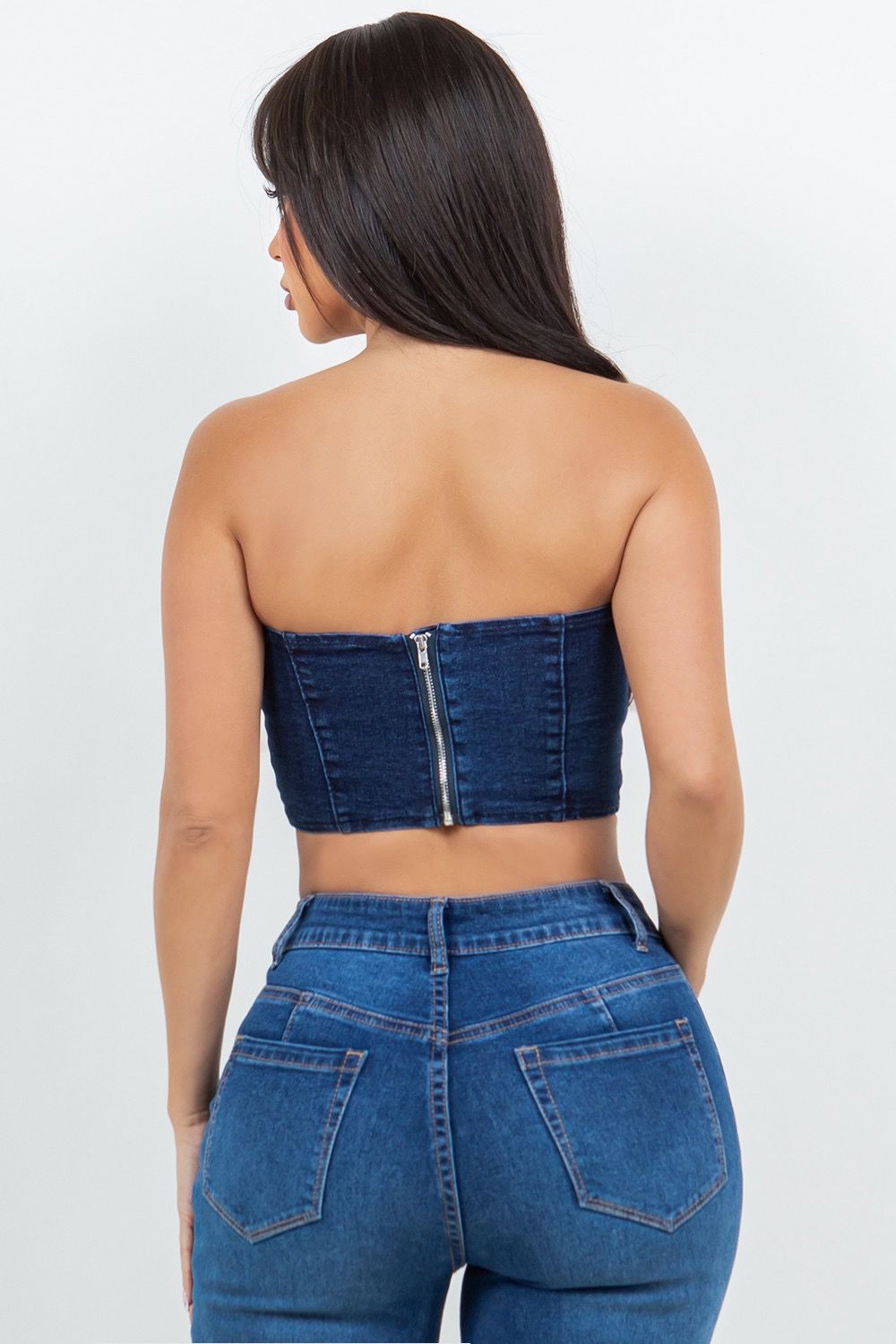 Dark Indigo V-Hem Denim Corset Top