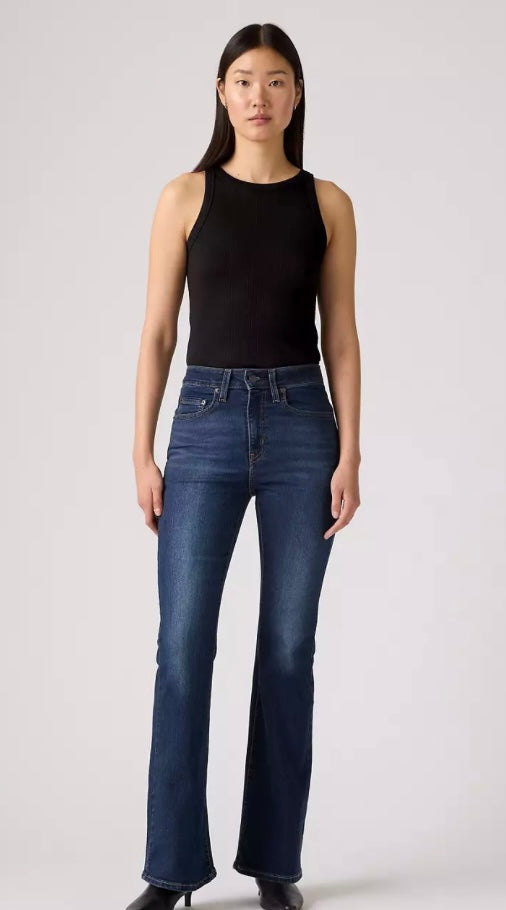 Bella Moda Latina 726 High Rise Flare jeans shown in dark denim with a fitted waist and flared leg silhouette.
