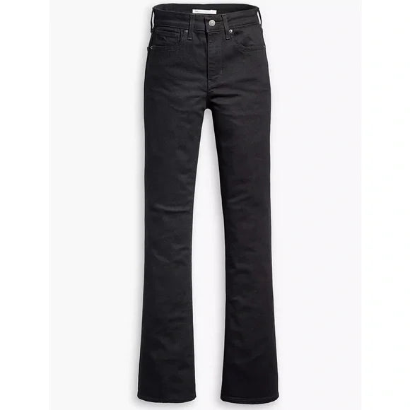 Levi's 725 High-Rise Boot Cut Jeans featuring classic denim, high waist, and boot cut style, displayed on a hanger.