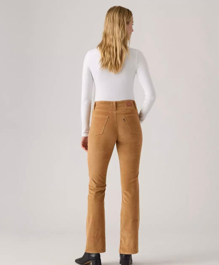 Levi's 725 high-rise bootcut corduroy women's jeans in classic brown, featuring a fitted waist and flared leg.