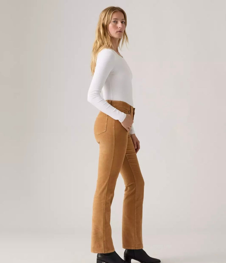 Levi's women's 725 high-rise bootcut corduroy jeans with a classic fit and visible corduroy texture.