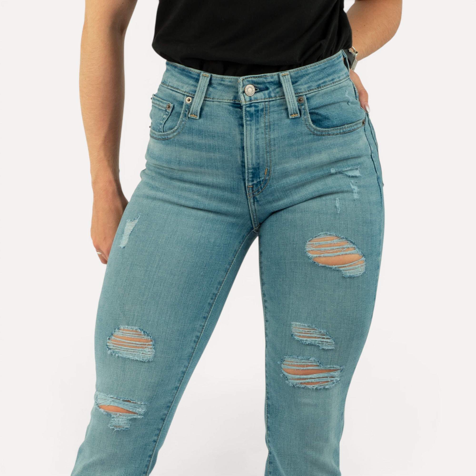 Levi's 725 High-Rise Bootcut Jeans – Crushed It Light Wash, light-wash denim detail