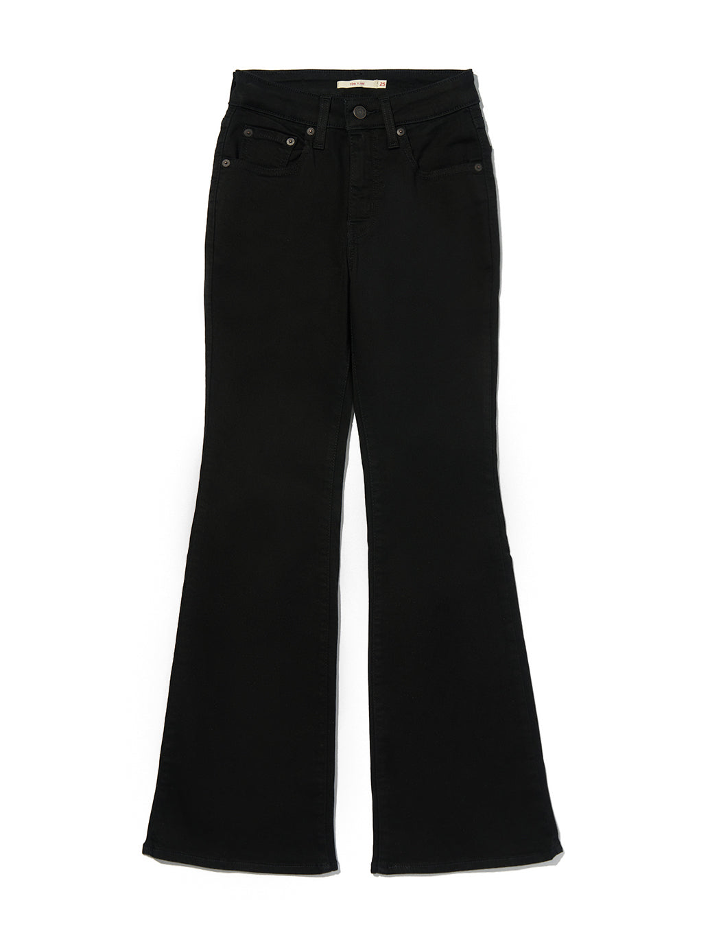 Levi's 726 Soft Black jeans front waist, button and pocket details.