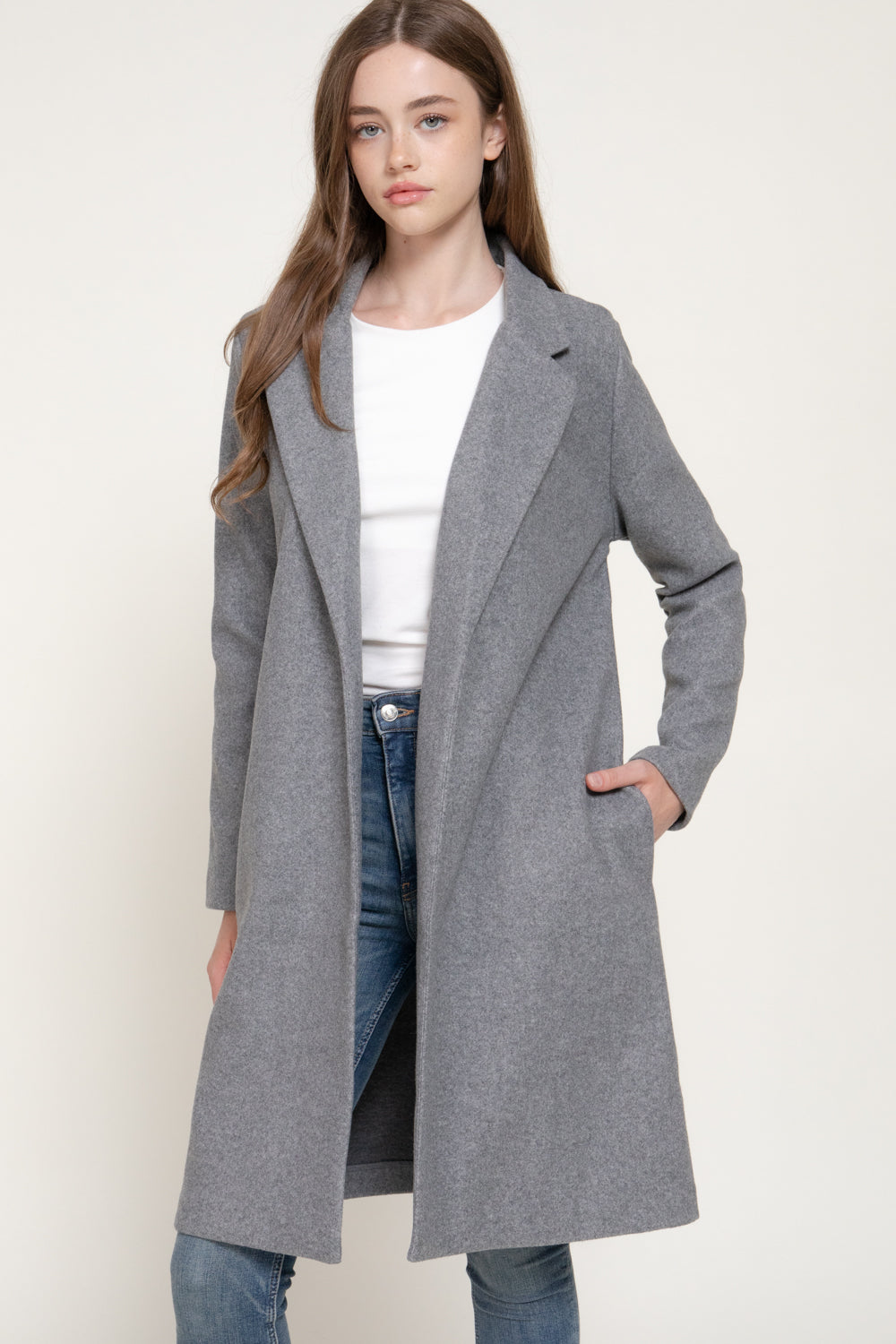 Notched-Collar Open-Front Felt Coat – Black & Heather Gray - H Grey