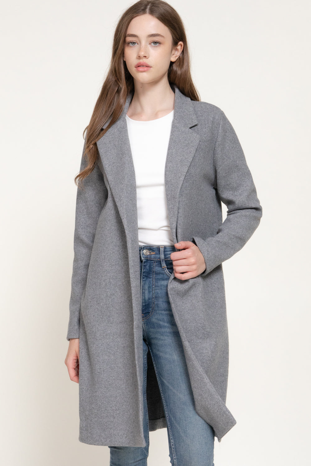 Notched-Collar Open-Front Felt Coat – Black & Heather Gray – H Grey – View 3
