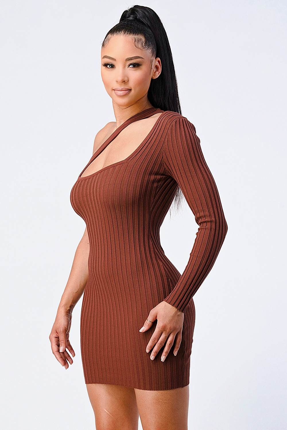 One Shoulder Ribbed Mini Dress