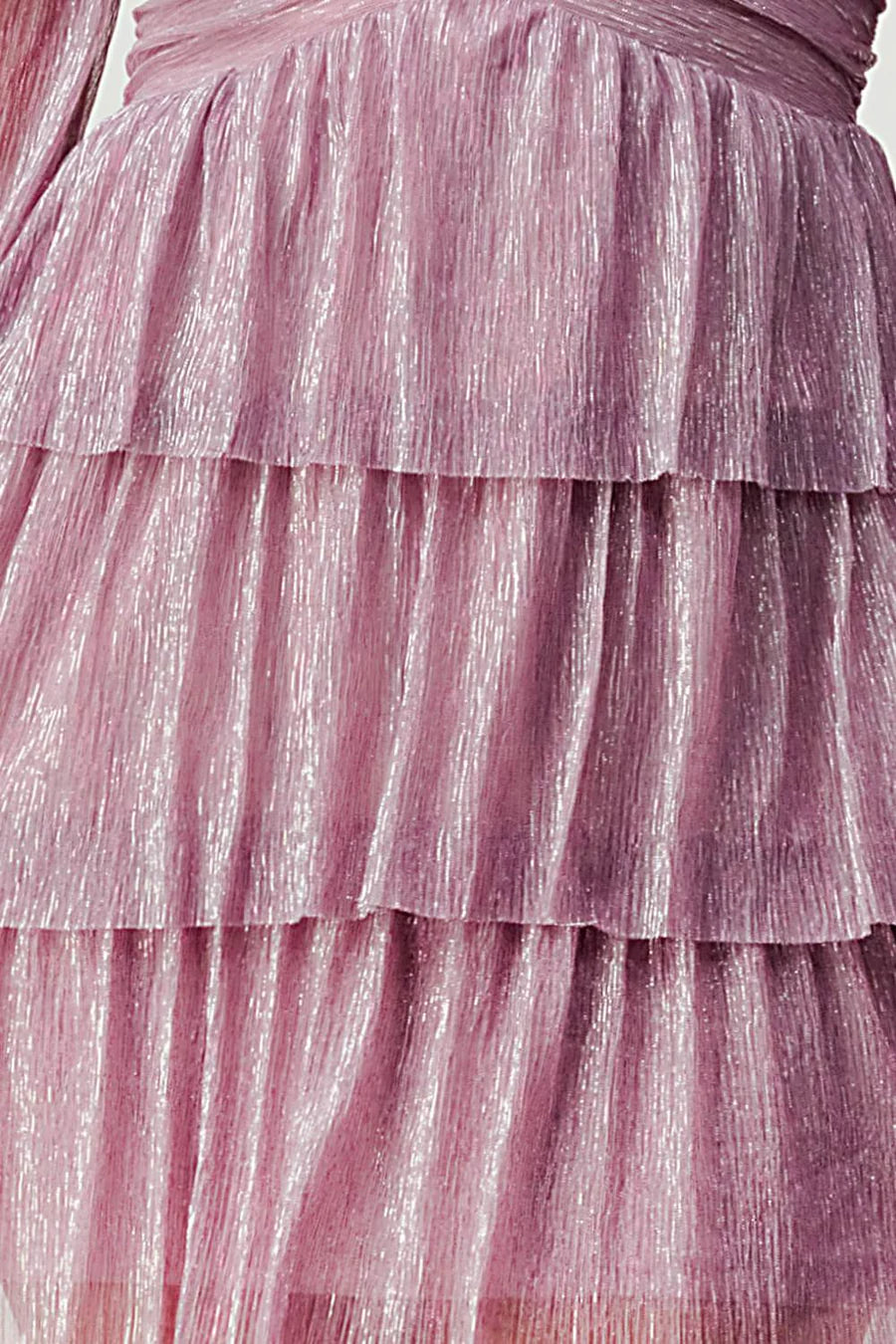 LUX FANTASY GLITTER DEEP V-NECK TIERED PEASANT SLEEVES FIT AND FLARE RUFFLED MINI DRESS - Vella Moda