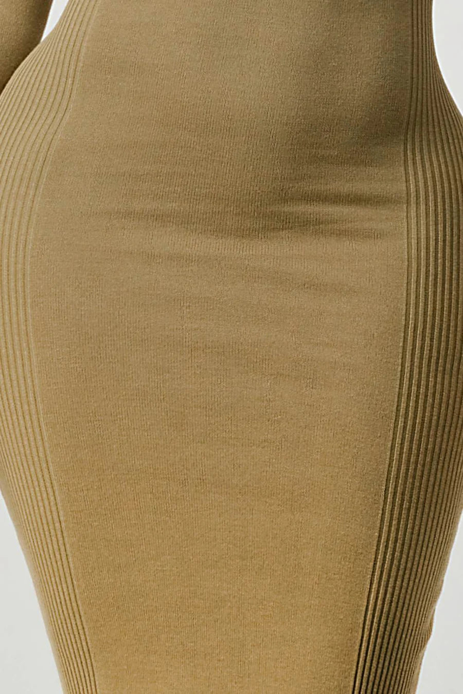 RIB SWEATER KNIT BACK WAIST TIE LONG SLEEVES BODYCON MIDI DRESS - Vella Moda