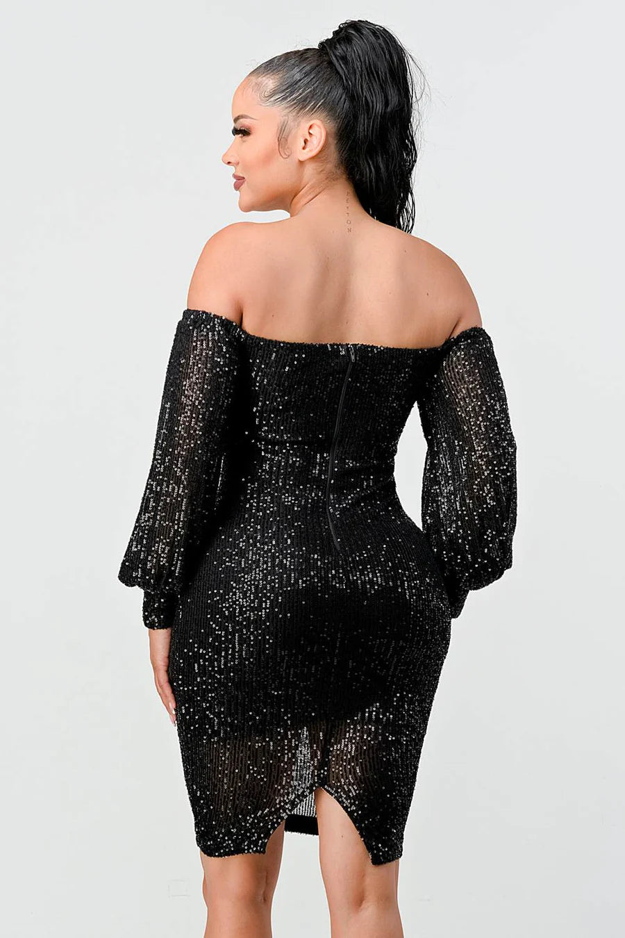 Off Shoulder Puff Sleeves Bodycon - Vella Moda