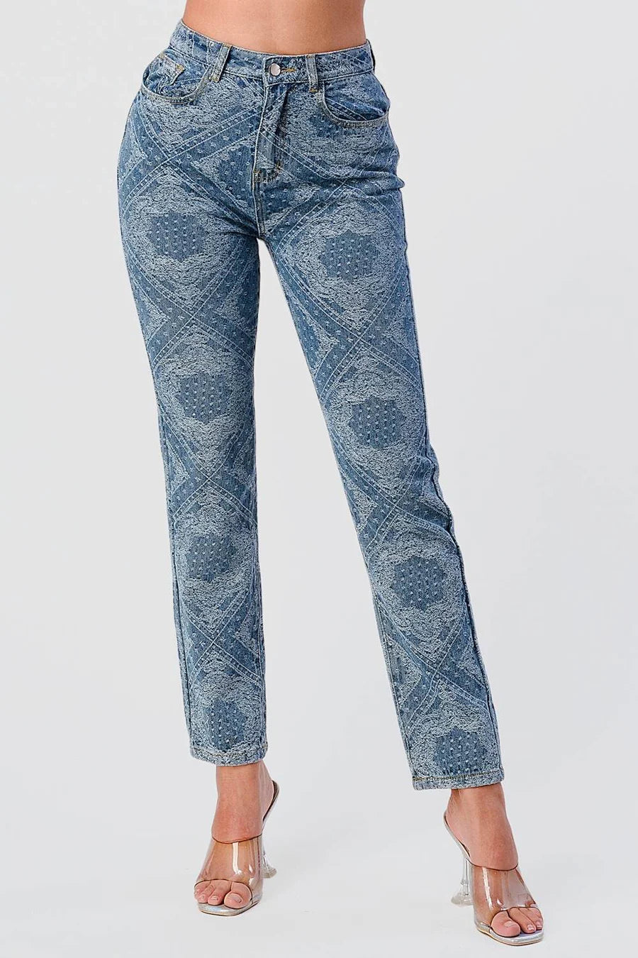PRINT WASH HIGH WAISTED STRAIGHT LEG JEANS - Vella Moda