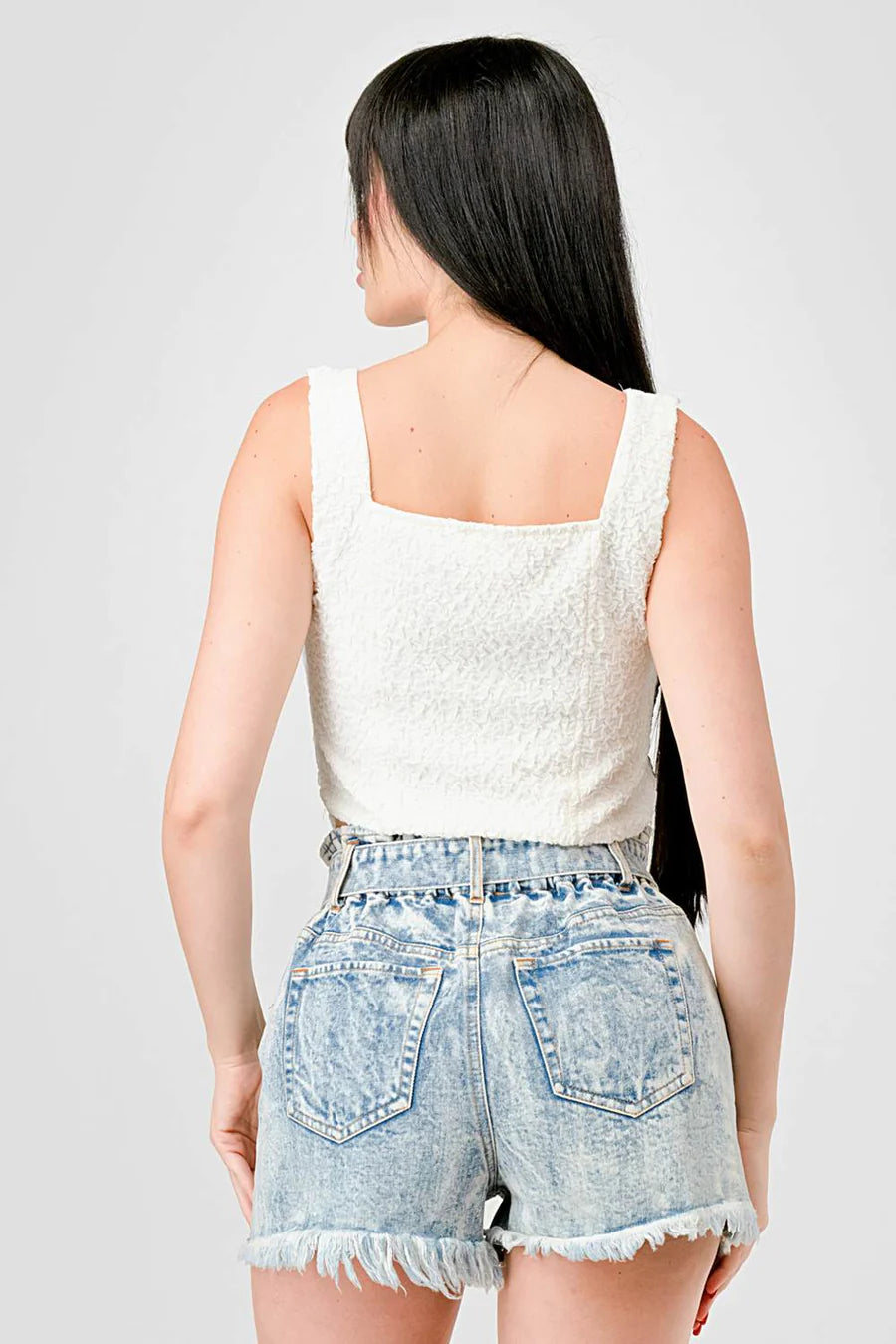 CRINKLE STRETCH KNIT SWEETHEART HOOKED BUSTIER CROPPED TOP - Vella Moda