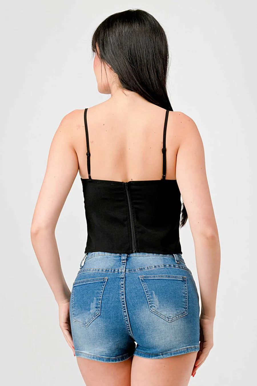 LUXE LACE TRIM SWEETHEART DRAWSTRING BOW ZIPPER CLOSURE BACK CAMI TOP - Vella Moda