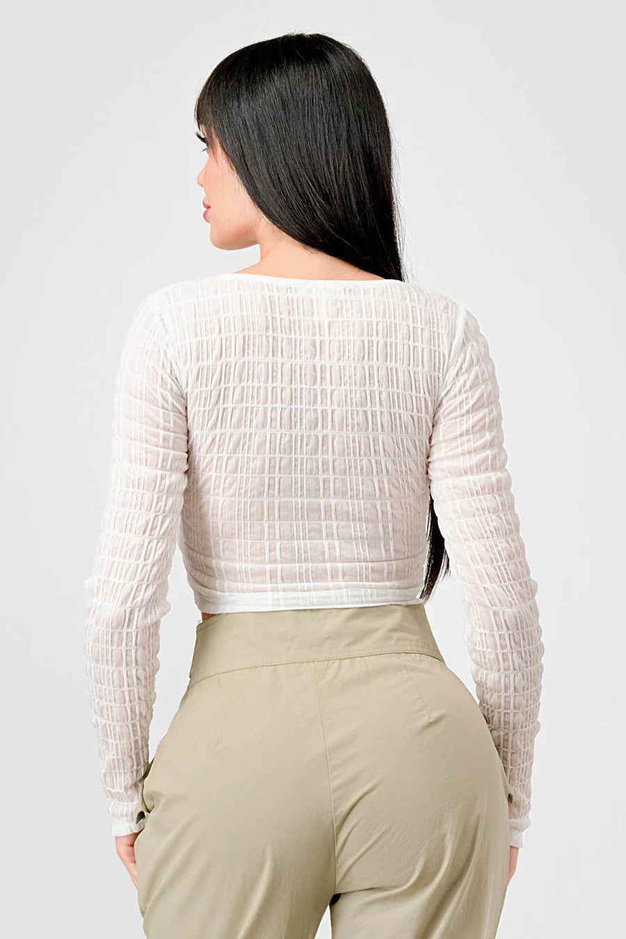 TEXTURED SWEETHEART LONG SLEEVES CROPPED TOP - Vella Moda