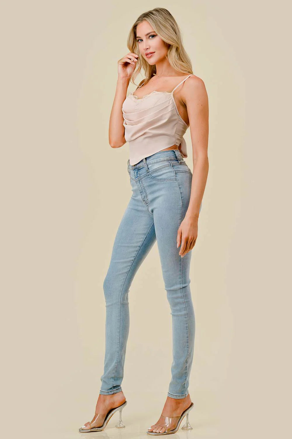 Privy cowl neck back-tie cropped top, featuring a relaxed fit, soft fabric, and stylish design with a back tie detail.