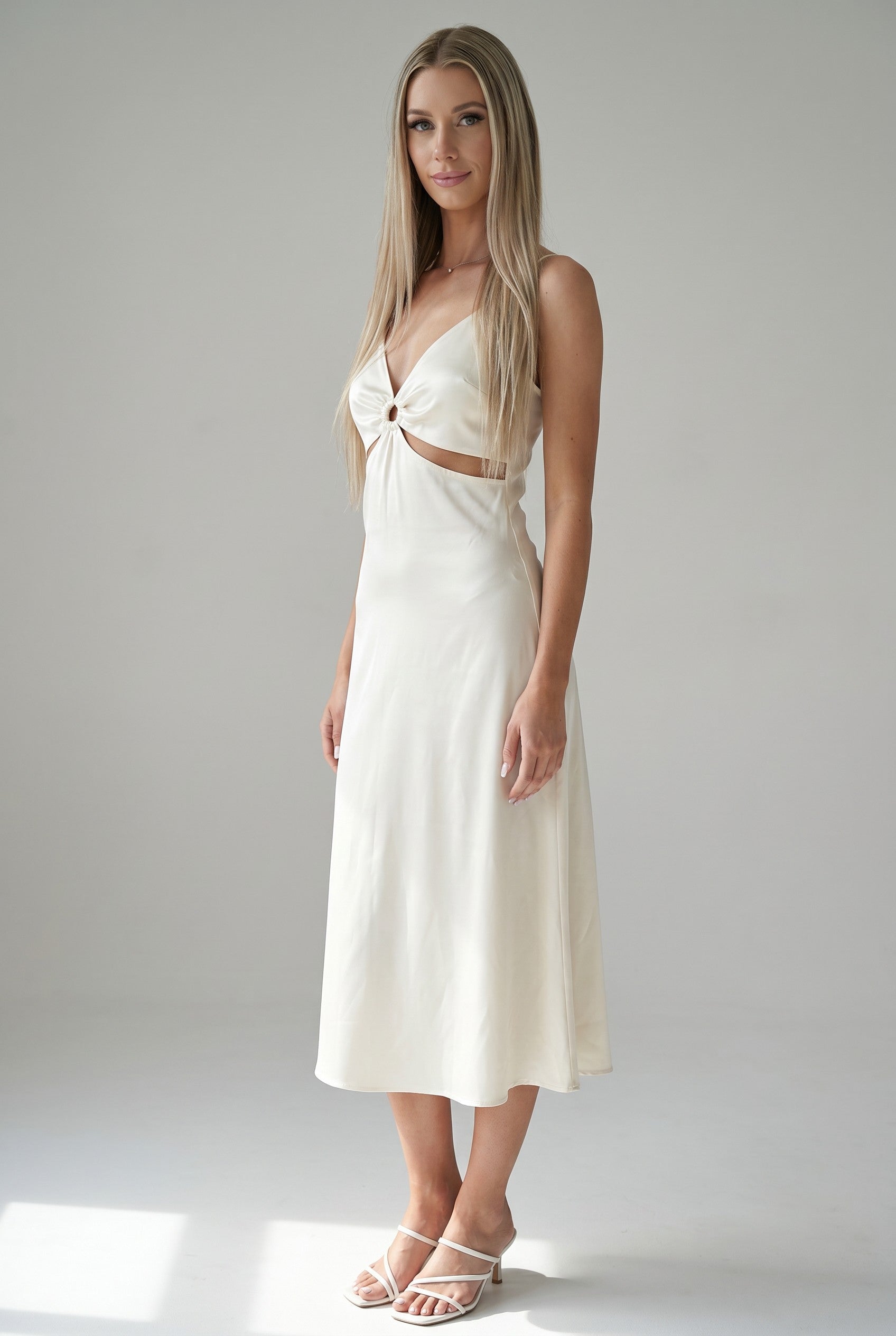 Éloise Satin Cutout Midi Dress