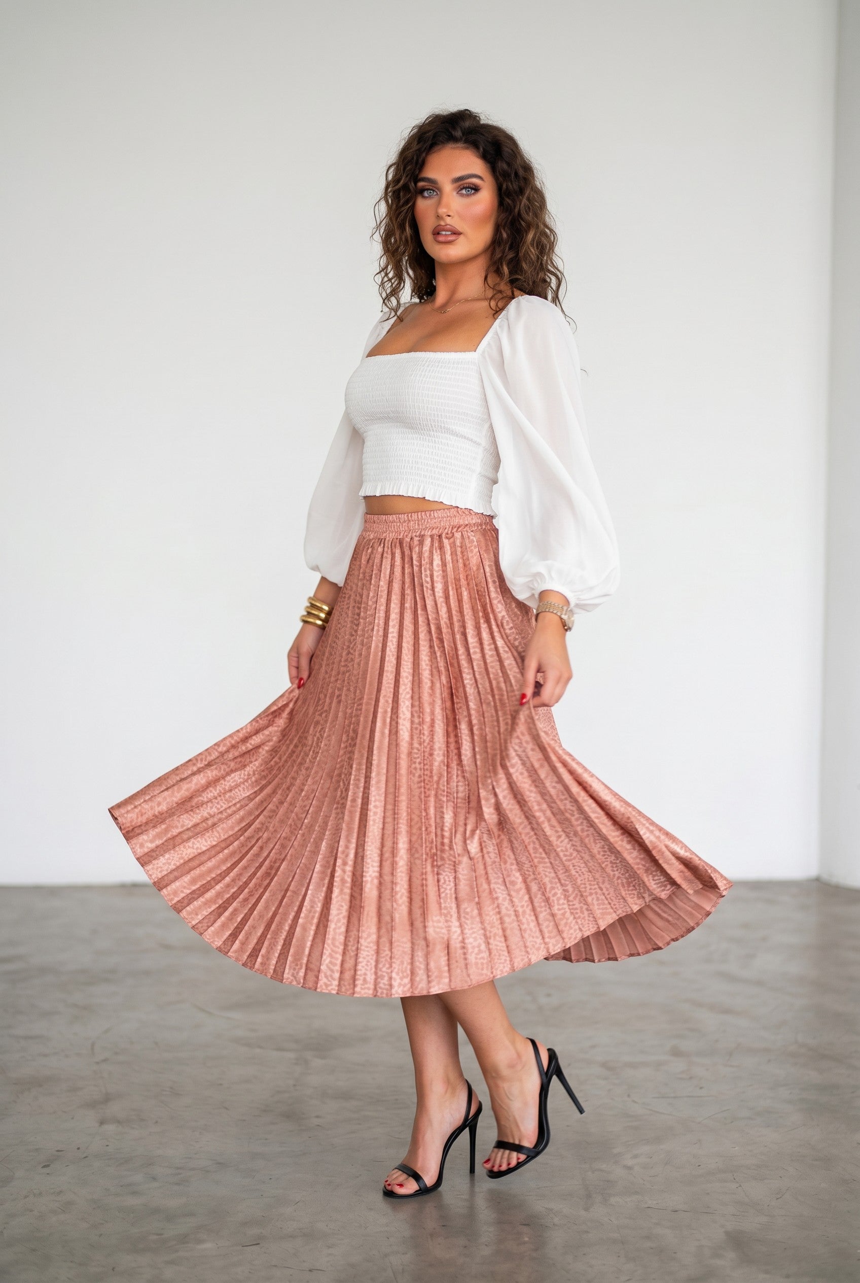 Rokoko Printed Satin Pleated Midi Skirt