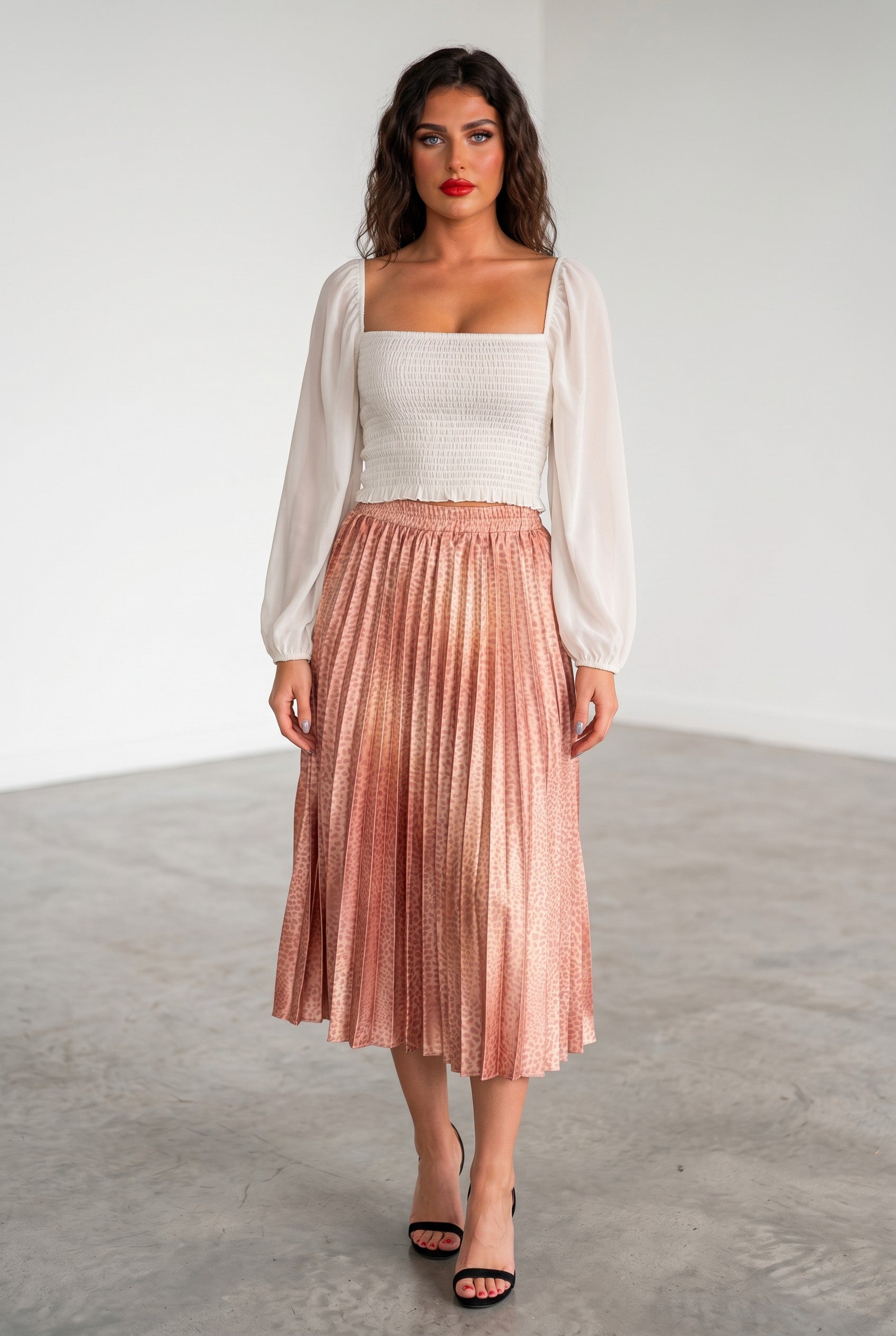 Rokoko Printed Satin Pleated Midi Skirt