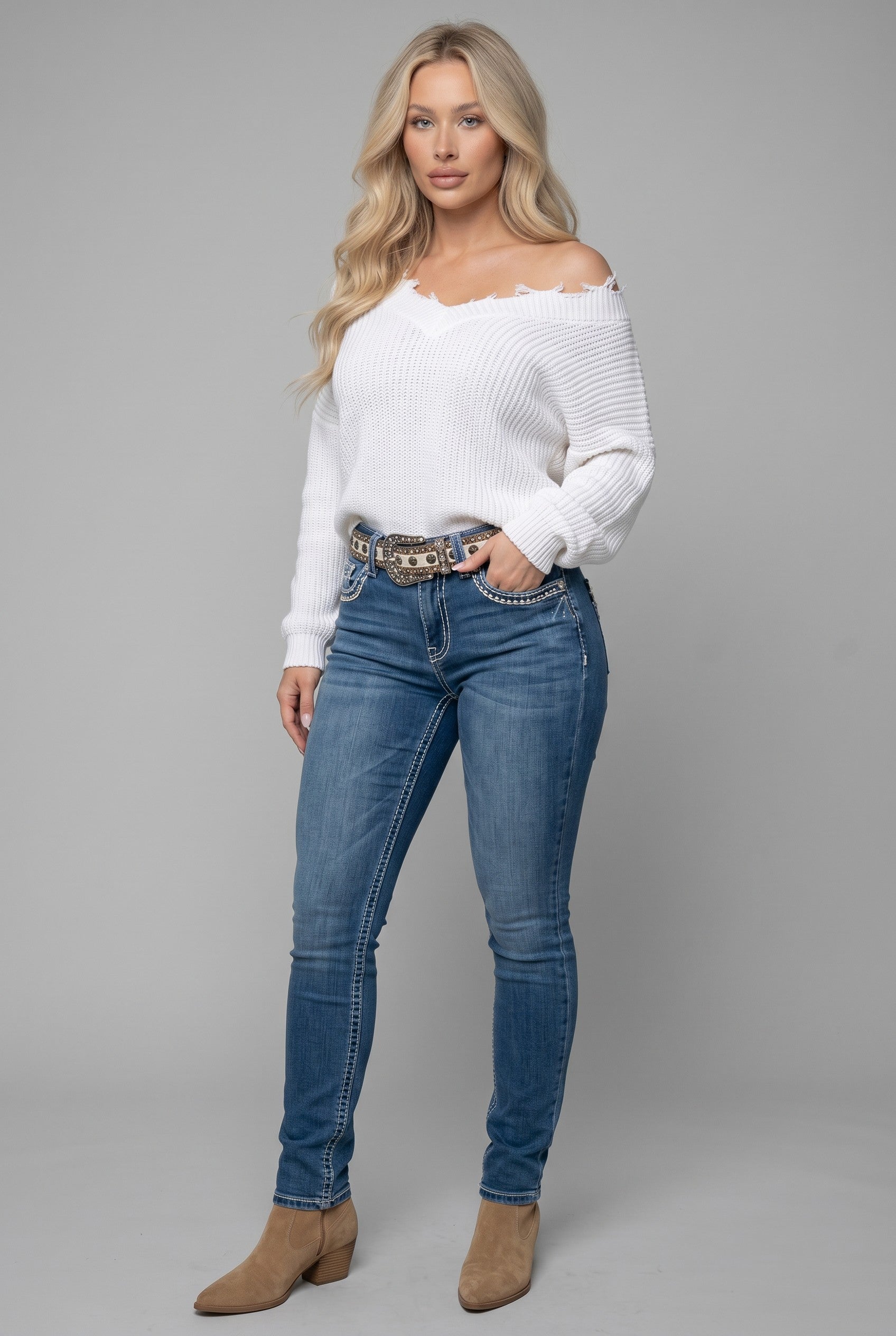 Sexy Couture Premium Rhinestone Western Skinny Jeans – Dark Wash