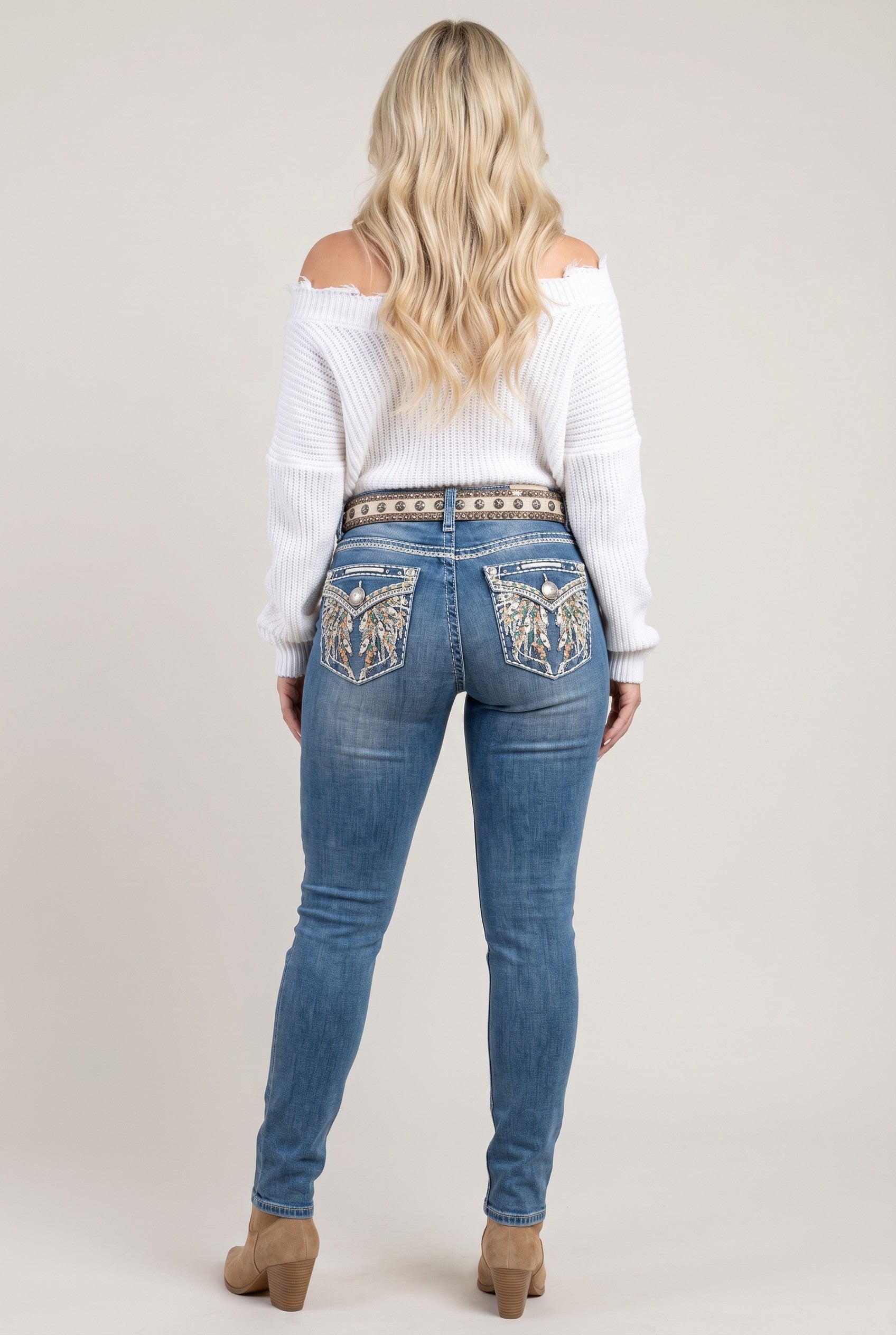 Sexy Couture Premium Rhinestone Western Skinny Jeans – Dark Wash