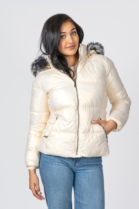 ETHEL - JUNIOR QUILTED POLY HOODED PUFFER - Vella Moda