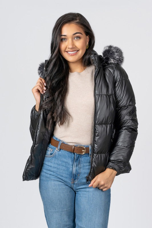 ETHEL - JUNIOR QUILTED POLY HOODED PUFFER - Vella Moda