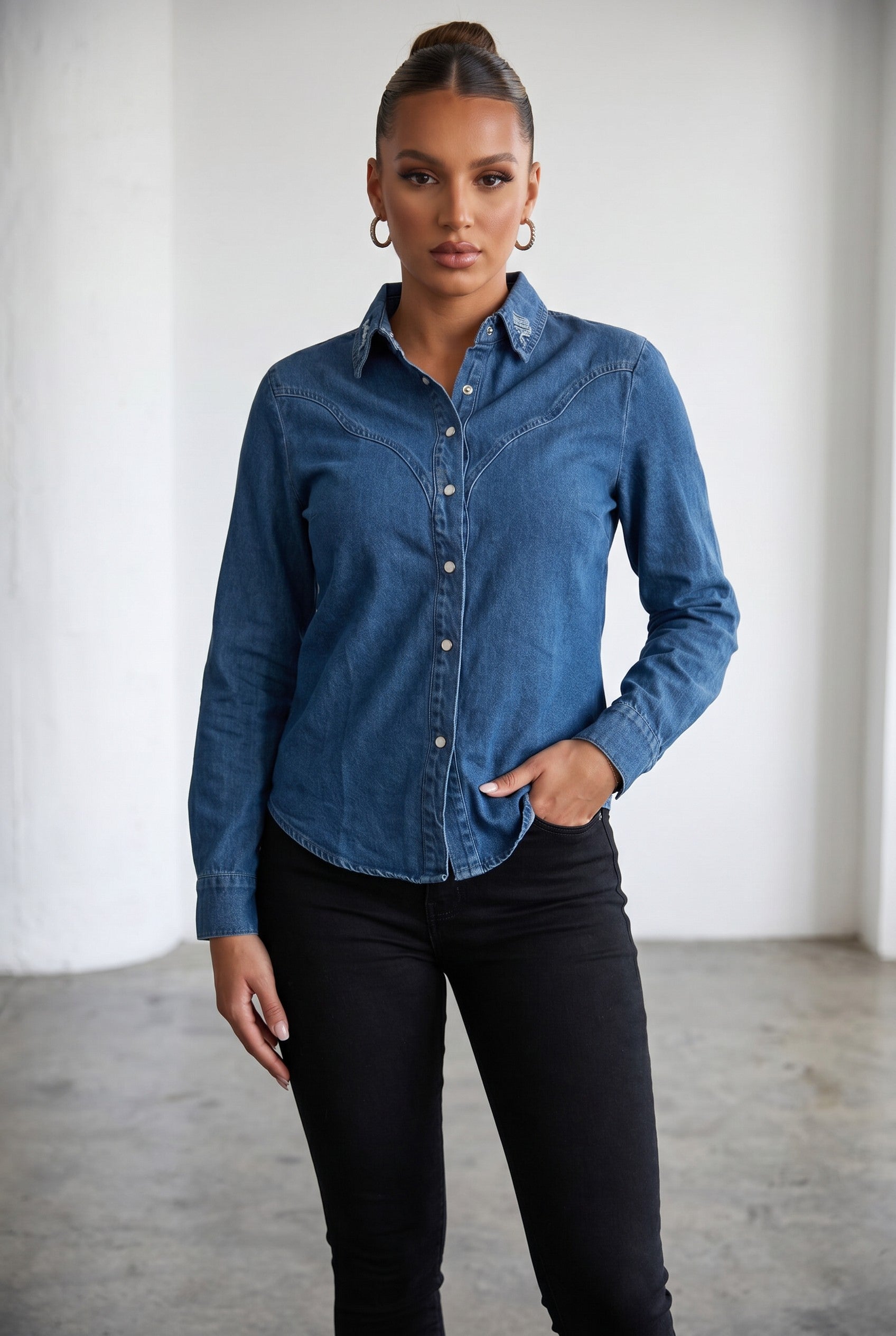 Dark & Mint Mineral Wash Western Snap Button Shirt