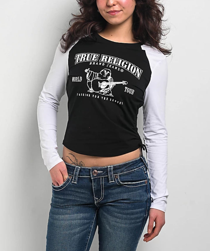 True Religion Rhinestone V-Notch Raglan Tee
