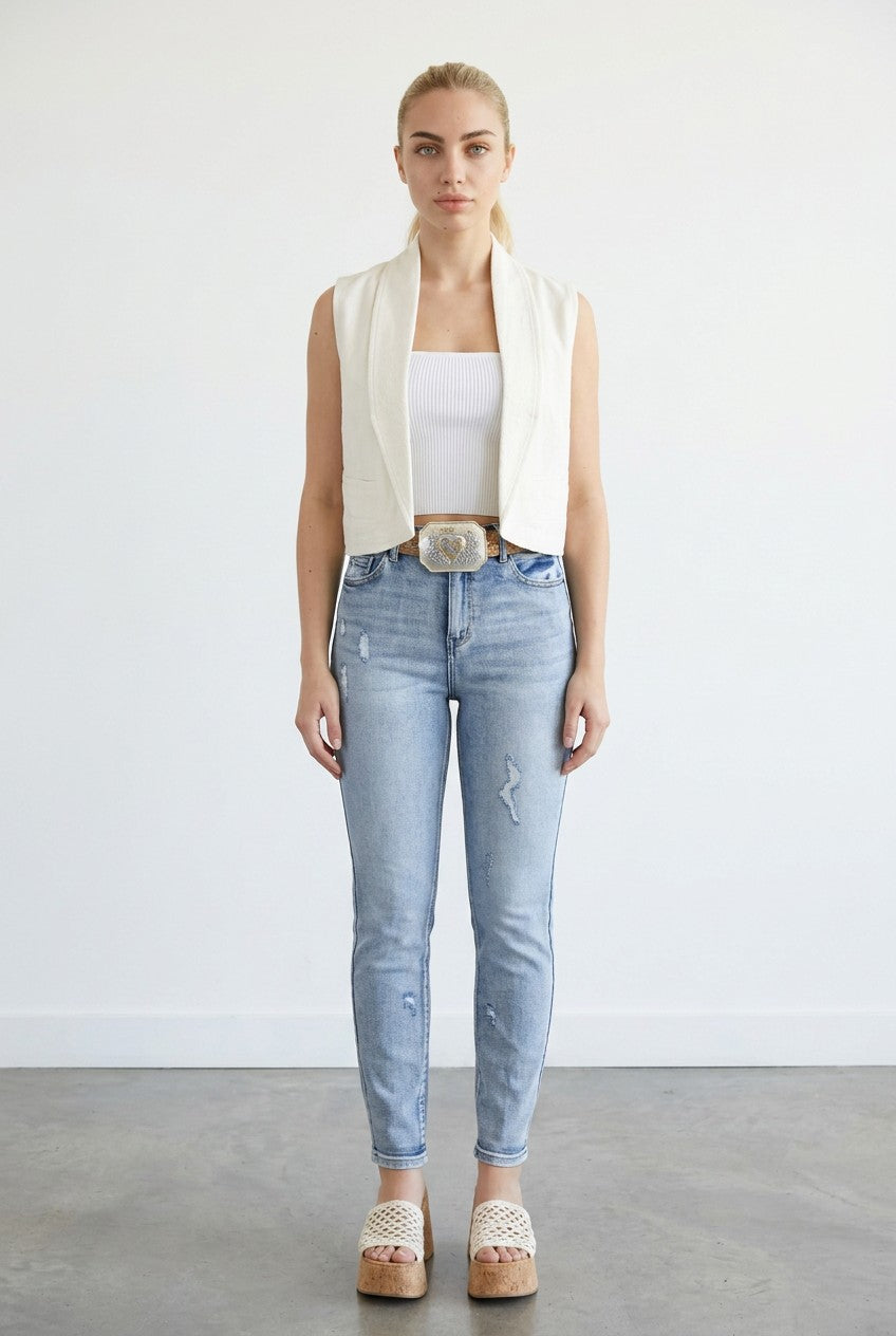 Curve-Sculpt High-Rise Ankle Skinny Jeans – Light Wash