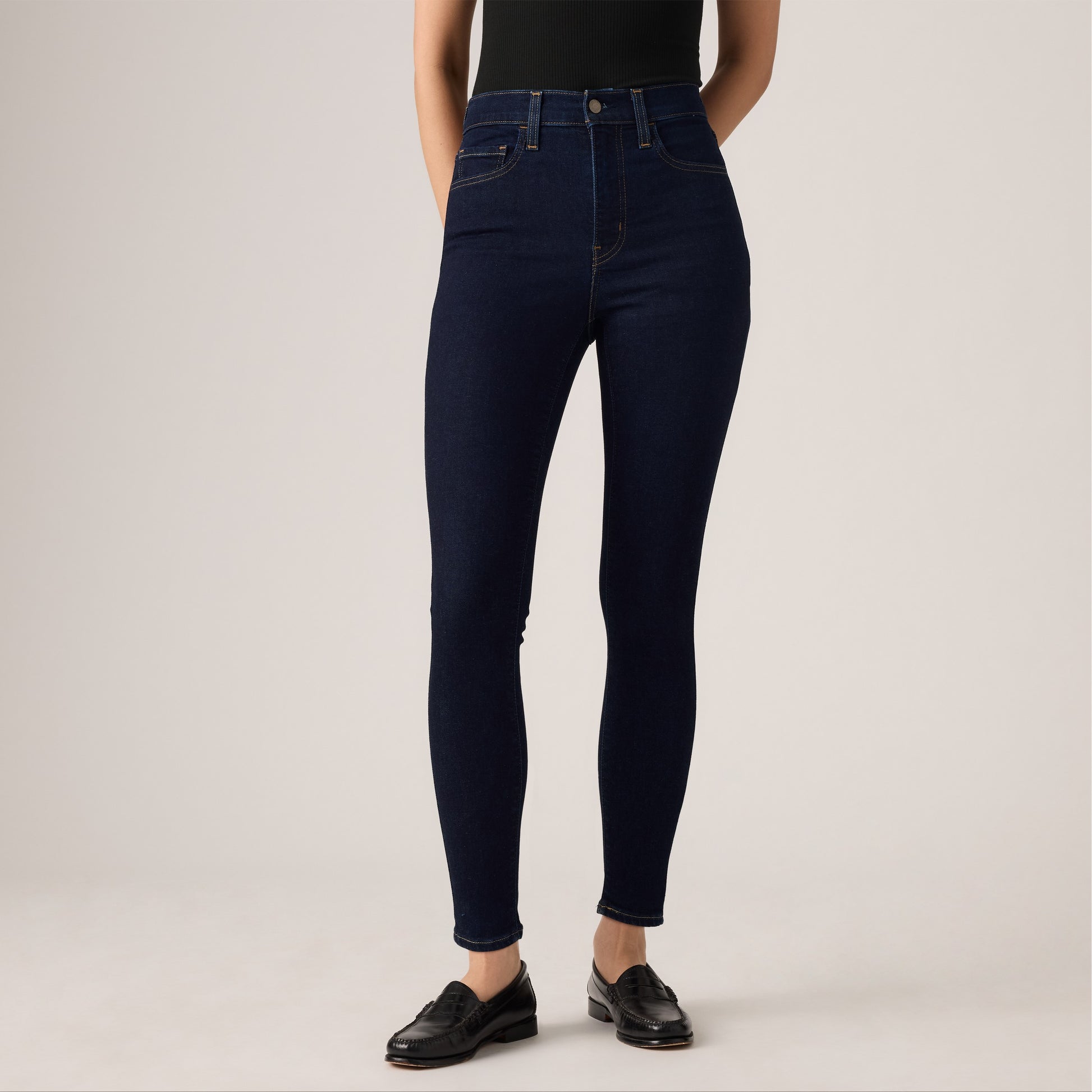 Bella Moda Latina 720 high rise super skinny women's jeans in dark denim, fitted style with a high waist and ankle-length cut.
