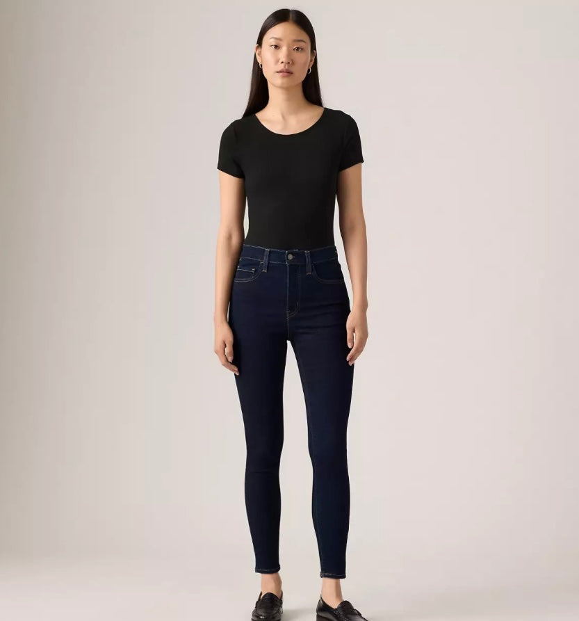 Bella Moda Latina 720 high rise super skinny women's jeans shown in dark denim with a close-up of the fit and stitching details.