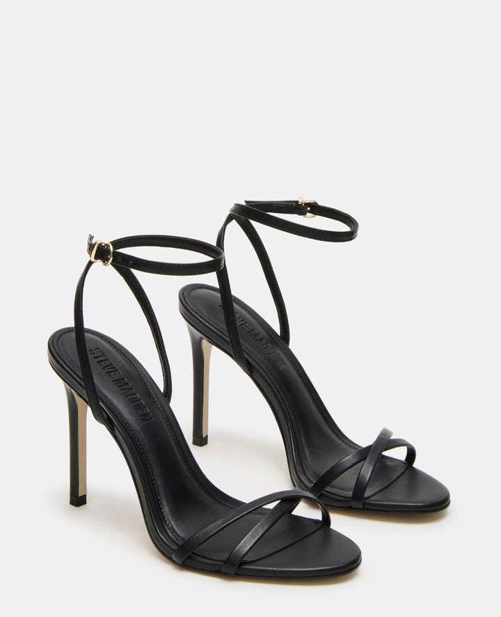 Steve Madden JYPSEY Ankle-Strap Stiletto Sandals – Black Leather