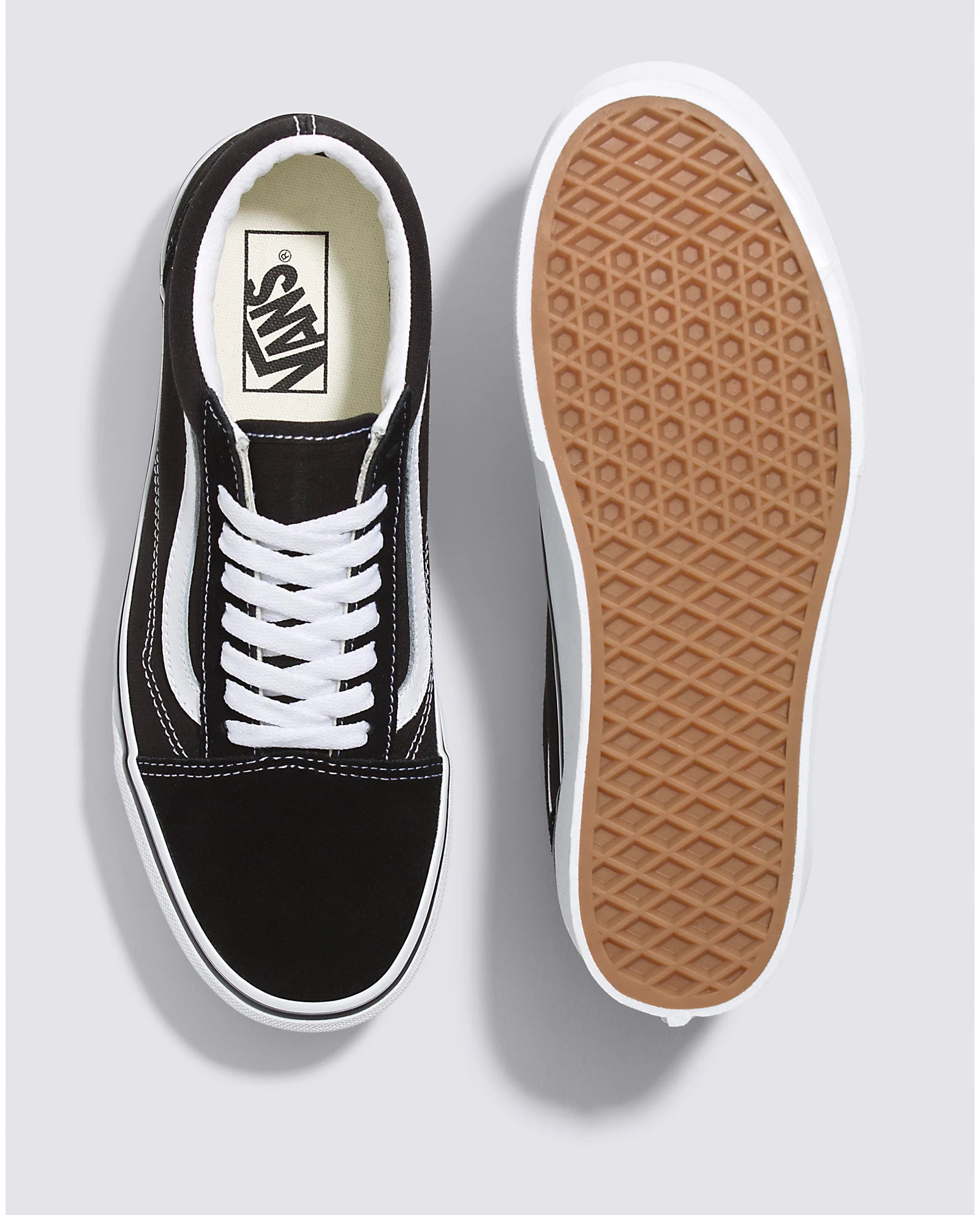 Bella Moda Latina Old Skool Stackform sneaker in black and white with stacked sole, showcasing a stylish casual shoe design.