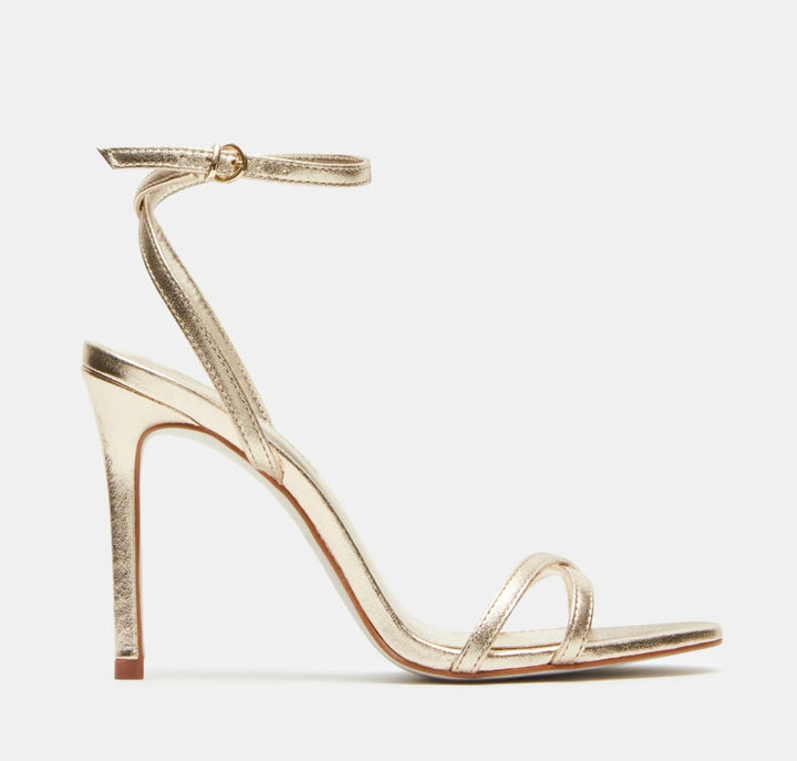 Steve Madden JYPSEY Ankle-Strap Stiletto Sandals – Gold Leather