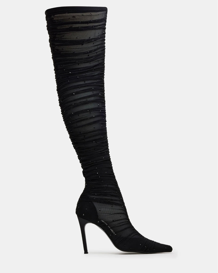 Steve Madden Rashida Rhinestone Mesh Over-the-Knee Boots – Black