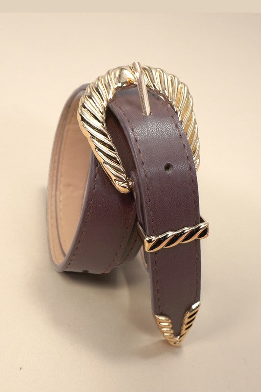 Classic Western Carved Buckle Belt - Faux Leather (One Size)