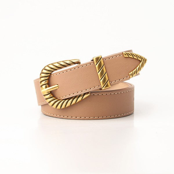 Classic Western Carved Buckle Belt - Faux Leather (One Size)