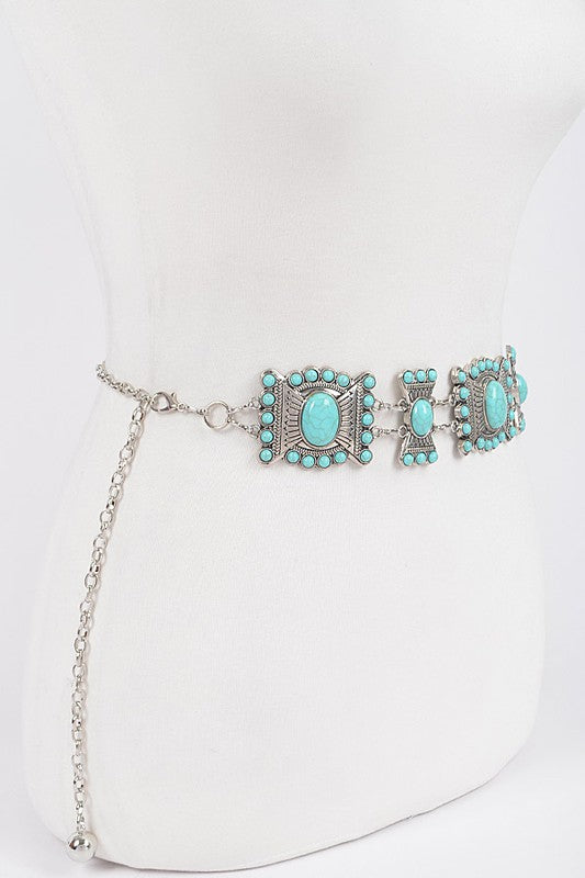 Turquoise Multi Metal Chain Belt - Vella Moda