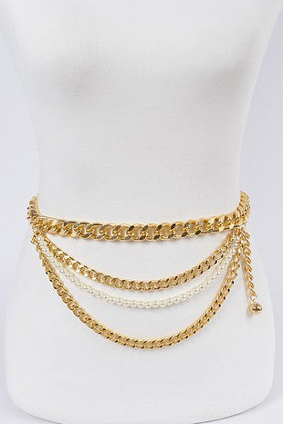 Layered Chain and Pearl Belt - Vella Moda