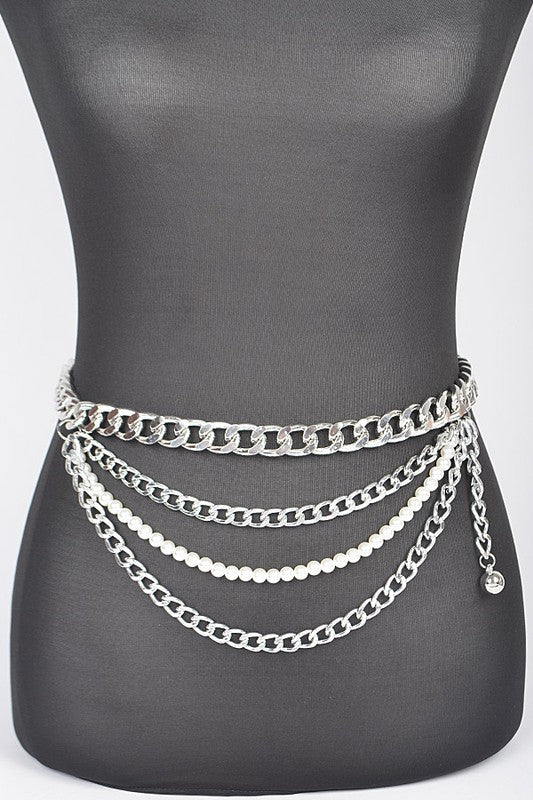 Layered Chain and Pearl Belt - Vella Moda