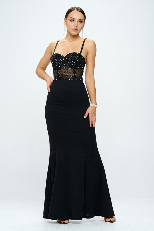 Beaded Bustier Mermaid Maxi Dress