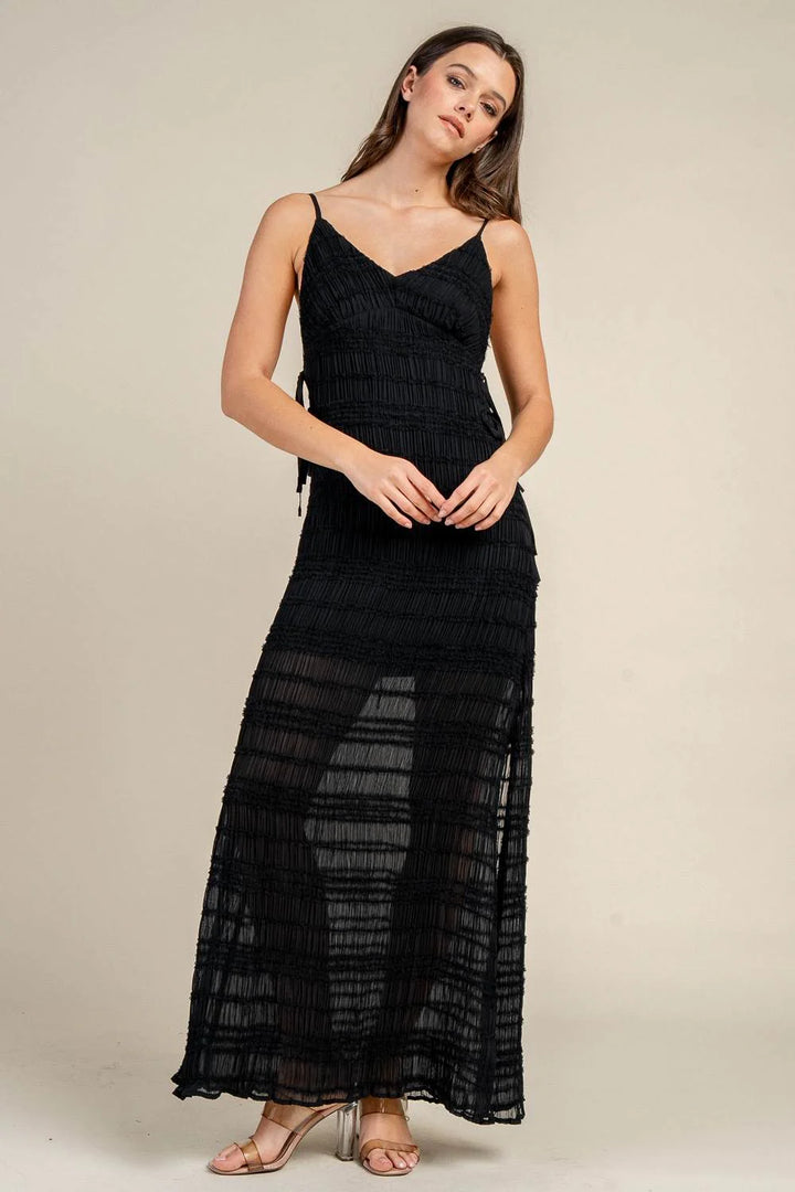 Smocked Spaghetti Strap Tie Side Maxi Dress