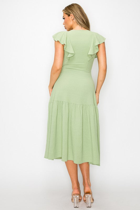 Long Dress With Short Ruffle Sleeves - Vella Moda