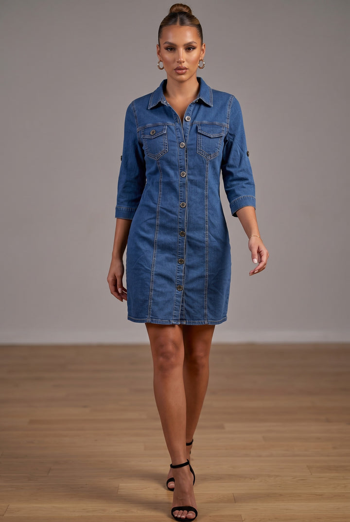 Button Front Denim Shirt Dress