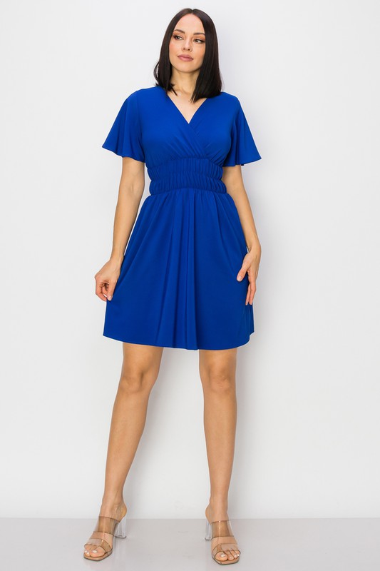 Solid V-Neck Dress - Vella Moda