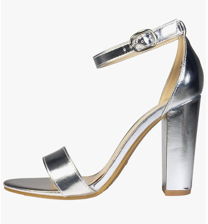 Rampage Metallic Block Heel Sandals – Silver - Vella Moda