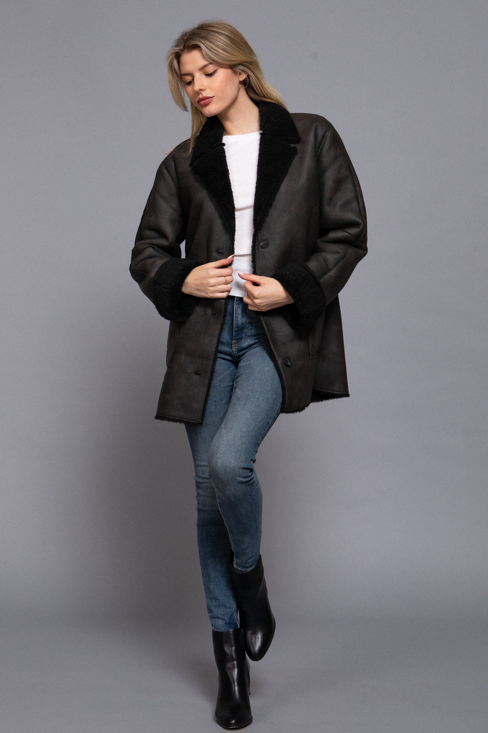 Double Sided Faux Leather Coat