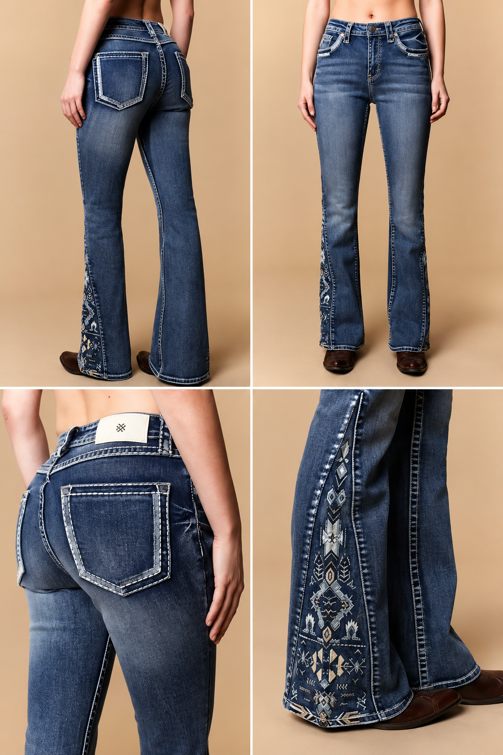 Embroidered Side Panel Flare Jeans