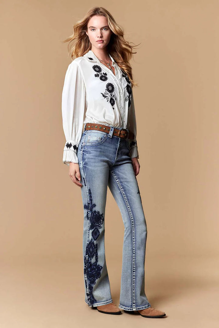 Floral Embroidered Bootcut Jeans
